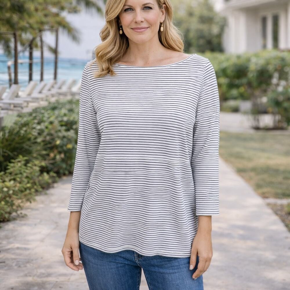 J Jill Wearever Collection Black & White Stripe Kint  Tunic Medium